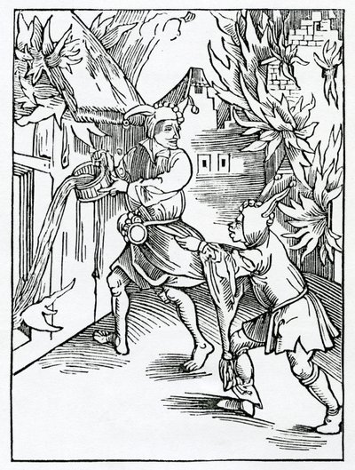 Of folys that forget them selfe and do another mannys besynes leuynge theyr owne undone, illustration from Alexander Barclay